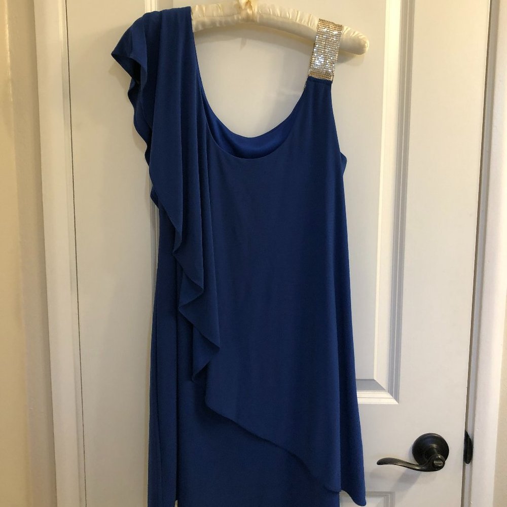 Royal Blue Draped Silver-Shoulder Dress